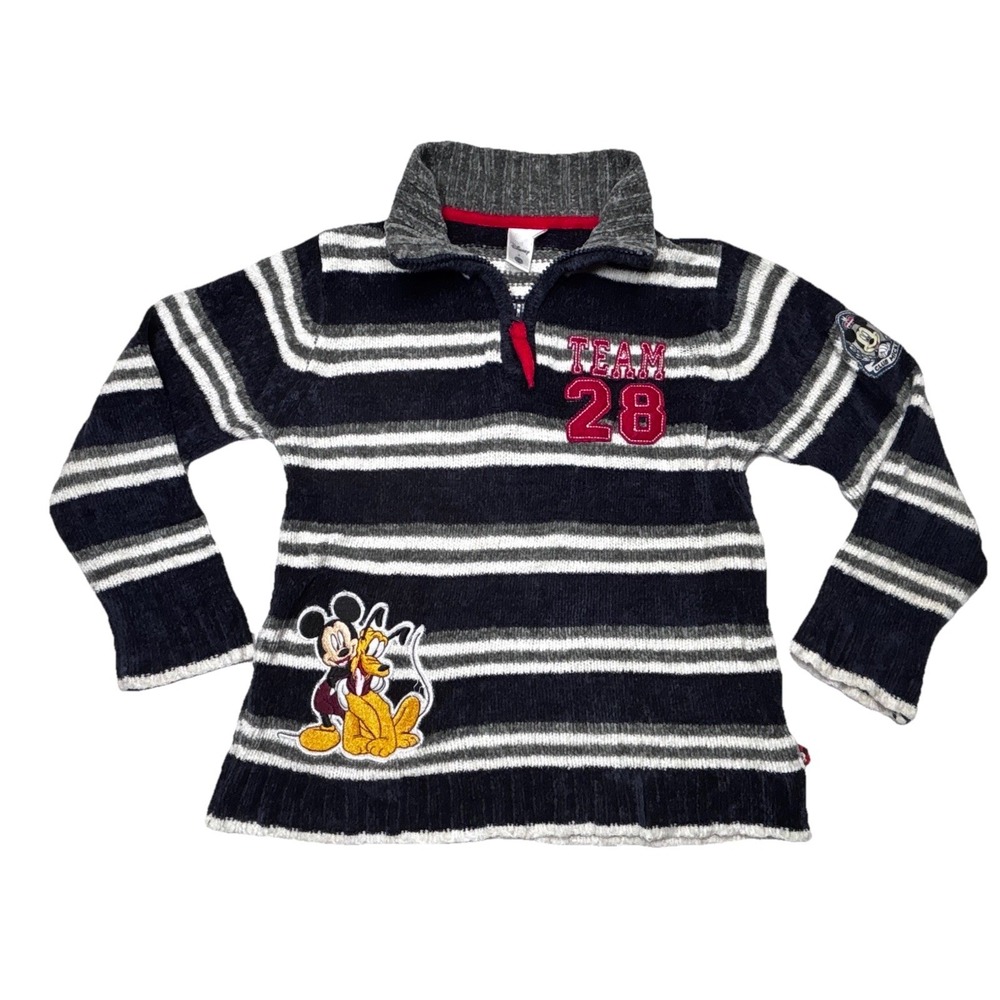 Disney Mickey Mouse Kids Striped Fleece‎ Quarter Zip Pullover Sweater Youth S